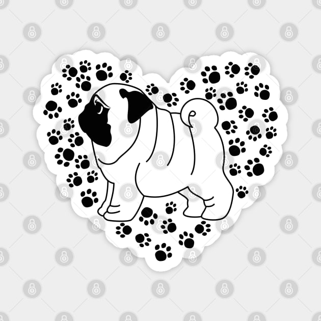 Pug dog and paw prints heart. Magnet by CraftCloud