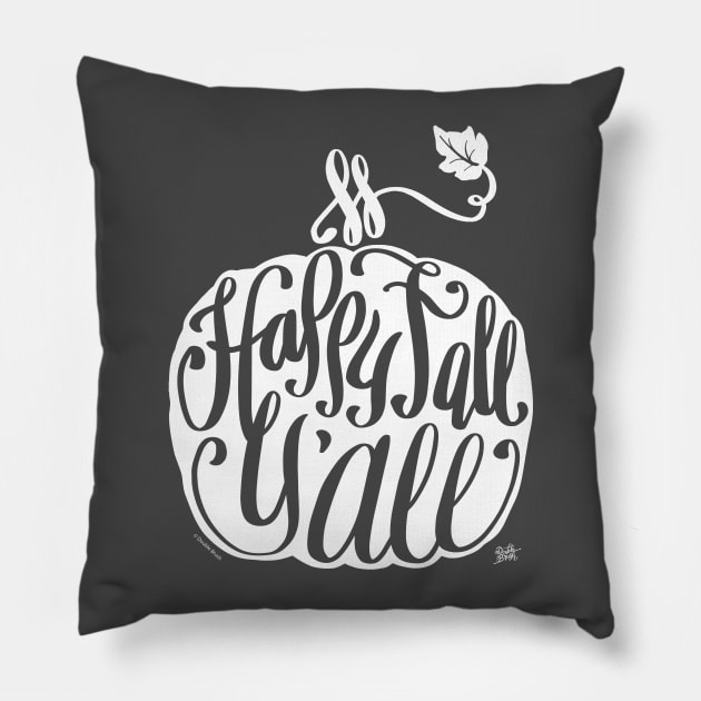 Happy Fall Y'All Cute Pumpkin Graphic White Pillow by DoubleBrush