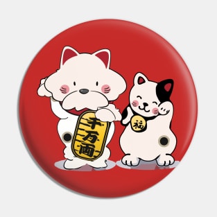 Japanese Lucky Dog and Cat Pin