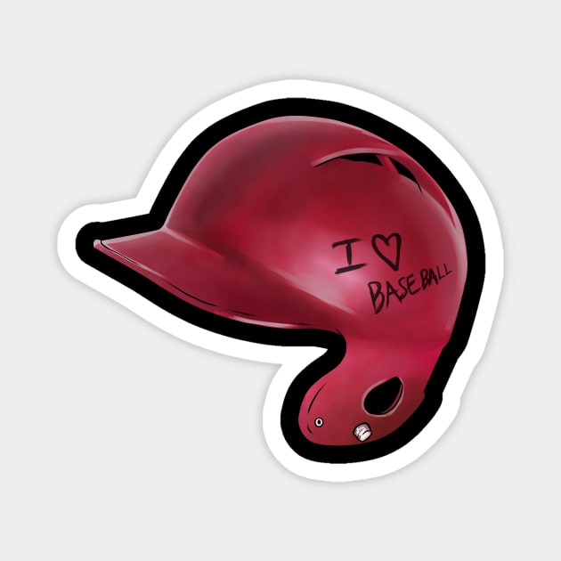 I Love Baseball Helmet Font Baseball Magnet by SinBle