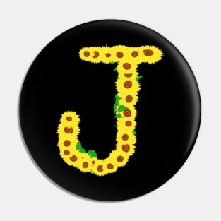 Sunflowers Initial Letter J (Black Background) Pin