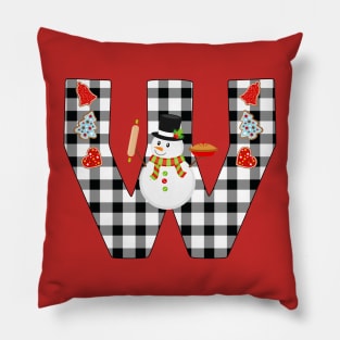 BW Buffalo Checks Pattern Monogram W | Snowman Pillow