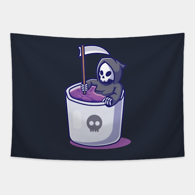 Cute grim reaper in mug Tapestry by Petko121212