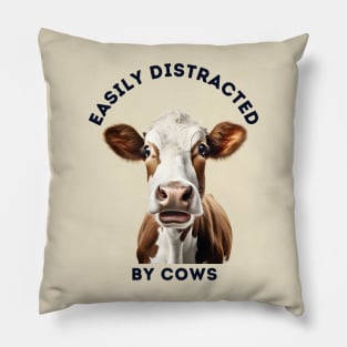 Easily Distracted by Cows Retro Design | Funny Cow Lover Pillow