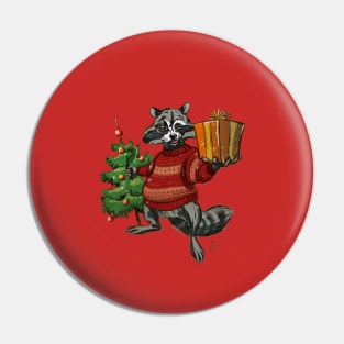 Funny Racoon Christmas Pin