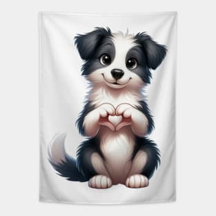 Valentine Border Collie Dog Giving Heart Hand Sign Tapestry