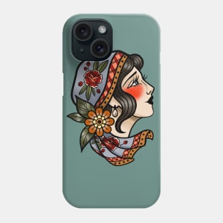 American Traditional Vintage Tattoo Style Lady Face Phone Case