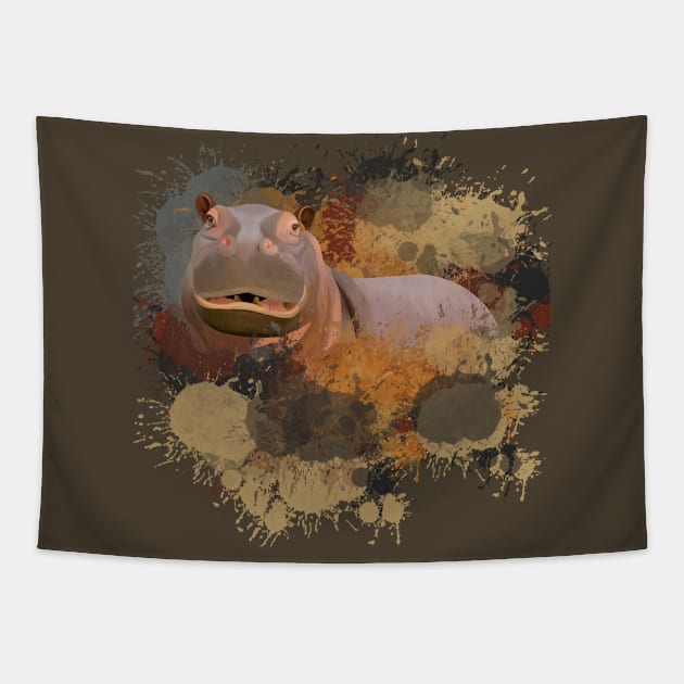 Hippo Abstract Paint Splatter Design in Warm Earth Tones Tapestry by Suneldesigns