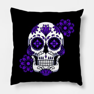 Purple Floral Sugar Skull Flowers Pillow