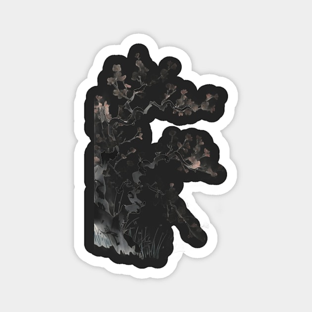 Stylized Cherry Blossom Tree with Black Branches and Pink Blossoms Magnet by animegirlnft