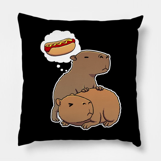 Capybara hungry for Hotdogs Pillow by capydays