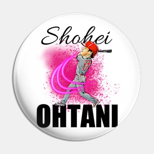 Shohei Ohtani Cartoon hitting home run (black text) Pin