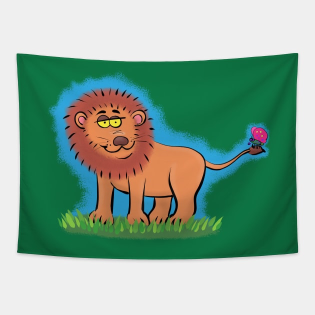 Funny lion cartoon Tapestry by FrogFactory