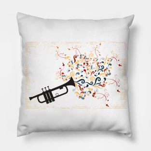 Black trumpet with colorful swirls and floral elements Pillow