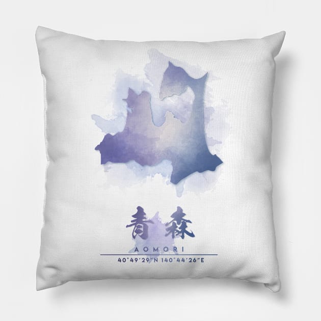 Aomori Watercolor Map Pillow by Takeda_Art