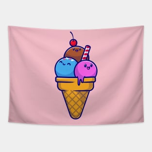 Cute Ice Cream Cone Cartoon Tapestry