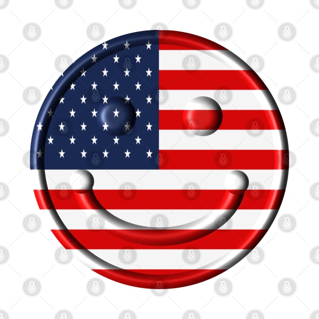 Smiley US Flag T-Shirt by Rene's Art