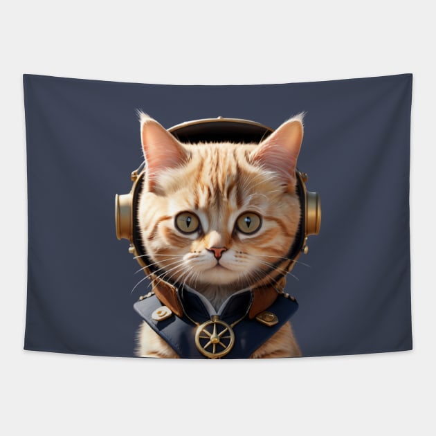 Funny Vintage Steampunk Cat Pilot Tapestry by Tina