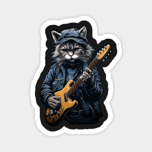 Rock n Roll Cat Playing Guitar Magnet