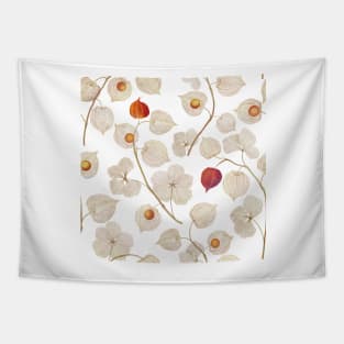 Physalis dry plants seamless watercolor pattern. Cape gooseberry flowers. Autumn Aztec Berries. Golden berry structure Tapestry