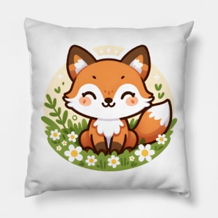 Cheerful Fox in Daisy Field - Whimsical Wildlife Art Pillow