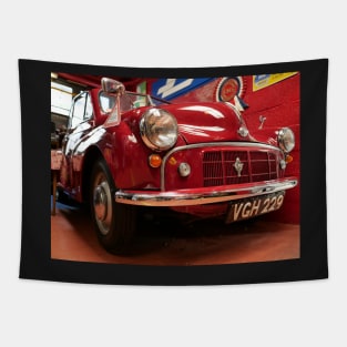 Shiny bumper of classic red car Tapestry