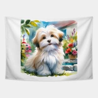 Watercolor Havanese Puppies Painting - Cute Puppy Tapestry