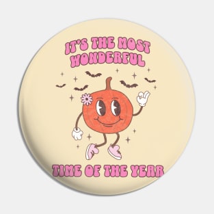 Retro Pink Halloween Jack O Lantern Pumpkin the Most Wonderful Time of the Year Pin