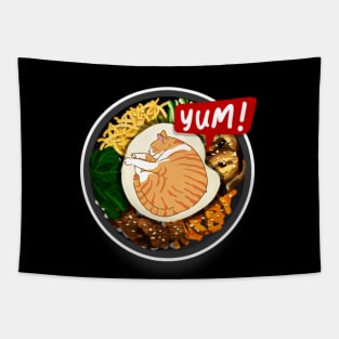 Cat in ramen bowl Tapestry