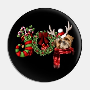 Christmas Joy Dwarf Stocking Reindeer Shih Tzu Pin