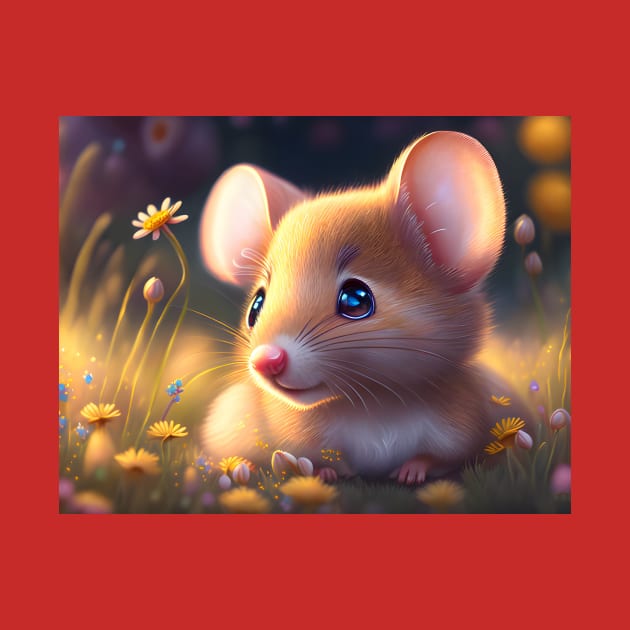 Adorable little mouse in a flower meadow by MarionsArt