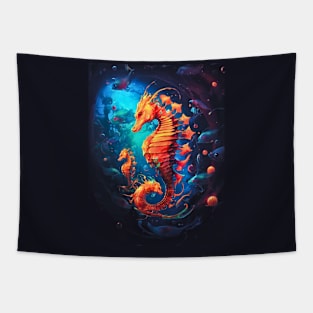 Seahorse Dreams, Surreal Doubled headed Seahorse and Otherworldly Sealife Tapestry