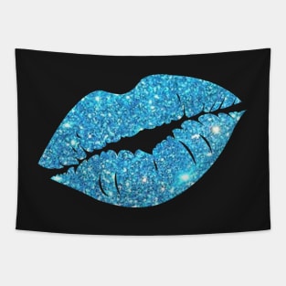 Light Blue Faux Glitter Lips Tapestry