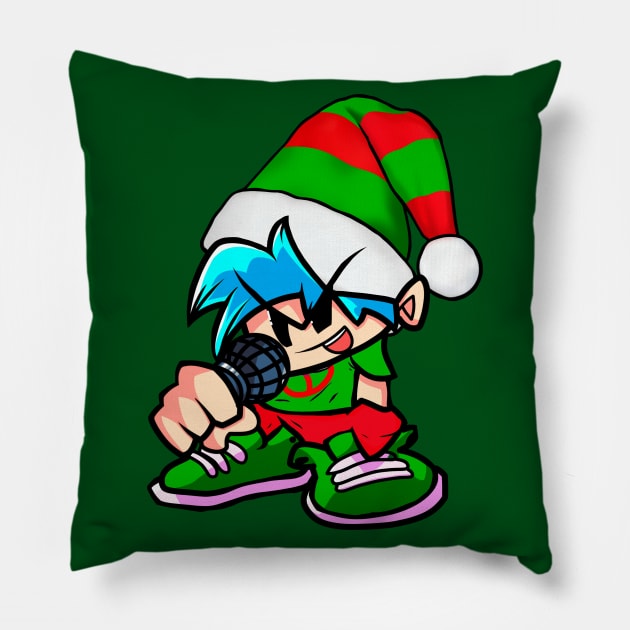 Xmas BoyFriend Elf FNF Detailed Version Pillow by Abrek Art