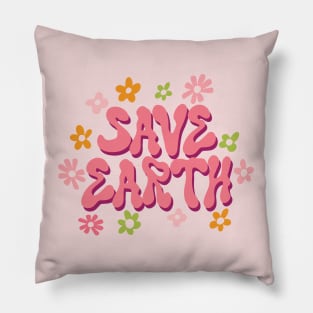 Floral Save Earth Typography Pillow