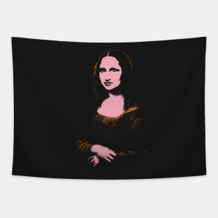 The Mona Lisa 80s colors Minimal Mona Lisa street art on default black background Tapestry