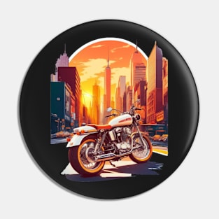 Retro Motorcycle T-Shirt Design Featuring New York City Street Pin