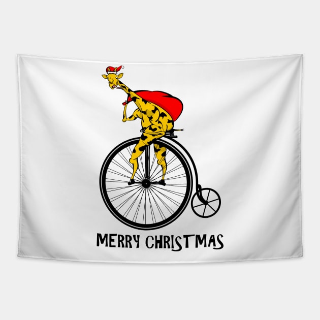 Funny Giraffe riding a bike Chritmas Tapestry by mailboxdisco