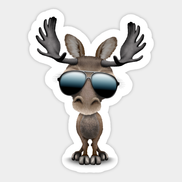 Cute Baby Moose Wearing Sunglasses Baby Moose Sticker Teepublic Uk