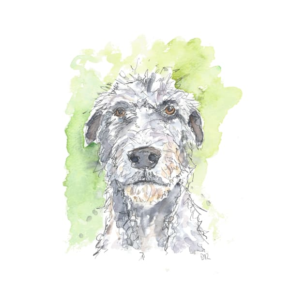 Irish Wolfhound watercolour pen drawing by DebTheZeb