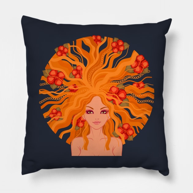 girl ginger flower red Pillow by Mako Design 