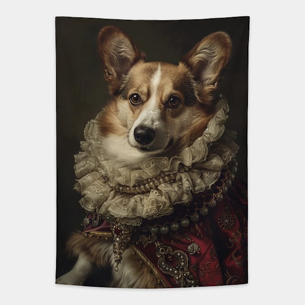 Royal Regalia: Corgi Princess Portrait Tapestry by HUH? Designs