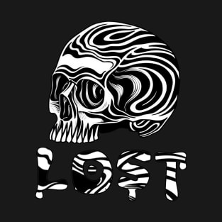 Lost skull style typography black and white T-Shirt