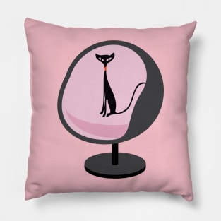 Black  Cat Sitting in a Futuristic Chair Pillow