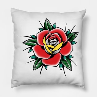 Traditional Rose with colours Tattoo style design Pillow