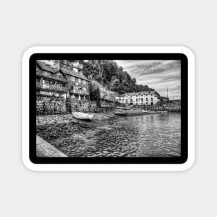 Clovelly Harbour And Houses, North Devon, England, Black And White Magnet