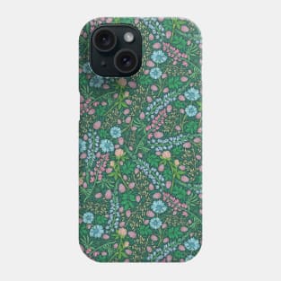 Violet clover and lupine among cornflowers and herbs Phone Case