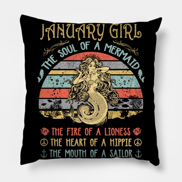 January Girl The Soul Of A Mermaid Vintage Birthday Gift Pillow by Tilida2012