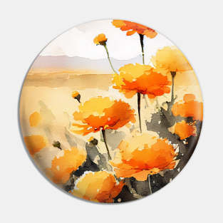 Marigolds on a Summer's Day Watercolor Pin