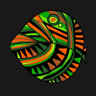 Mazipoodles New Fish Head Leaf Black Green Orange T-Shirt